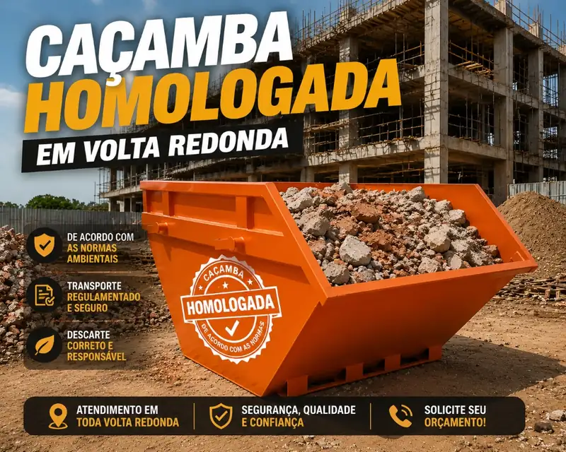 Caçamba homologada pela SMMA para descarte seguro em Volta Redonda