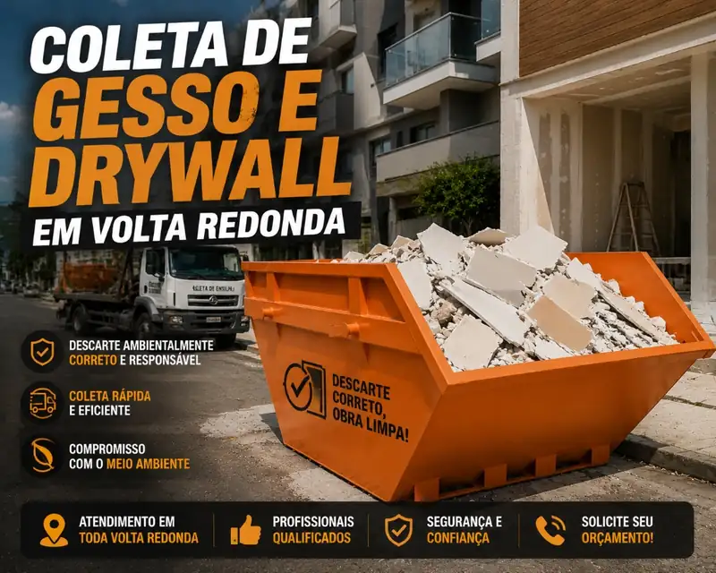 Caçamba para coleta especializada de gesso e drywall em obra de Volta Redonda